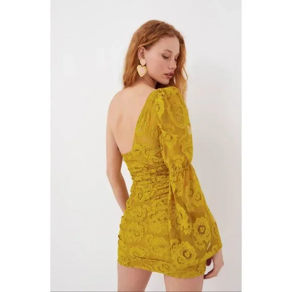 For Love And Lemons NWT Tiana one shoulder yellow lace mini dress - Picture 4 of 16